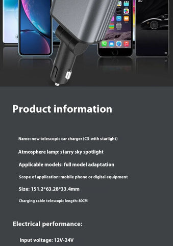 Image of Car Mobile Phone Charger Four-in-one Multi-function Double Telescopic Strip Line