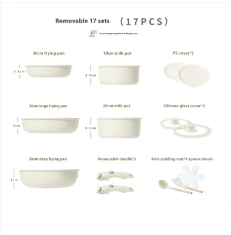 Image of Removable Handle Non-Stick Pot Set with Steamer – Versatile Household Cookware