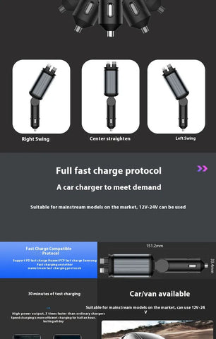 Image of Car Mobile Phone Charger Four-in-one Multi-function Double Telescopic Strip Line