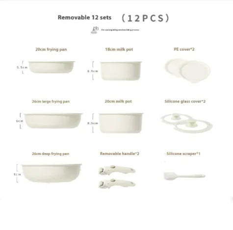Image of Removable Handle Non-Stick Pot Set with Steamer – Versatile Household Cookware